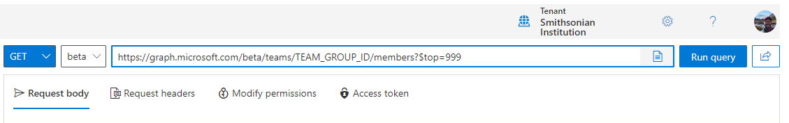 A screenshot of the Microsoft Graph Explorer website.
